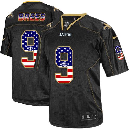 Men's Elite Drew Brees Nike Jersey Black - #9 USA Flag Fashion NFL New Orleans Saints